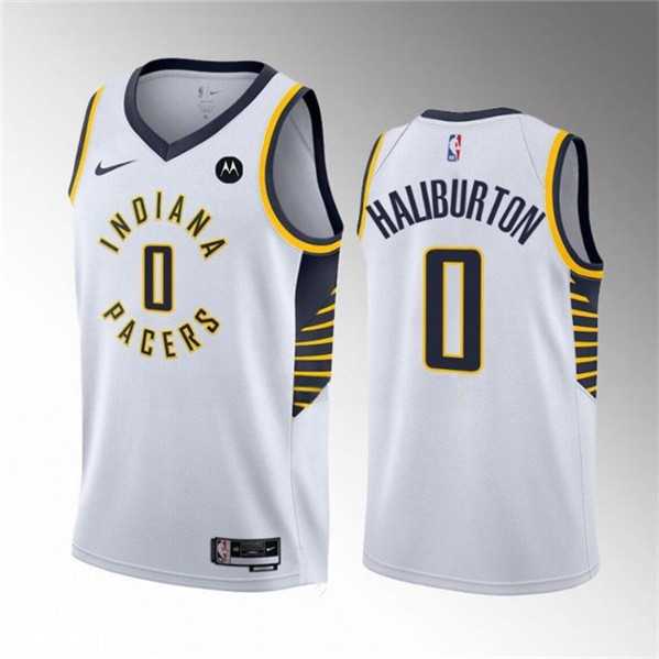 Mens Indiana Pacers #0 Tyrese Haliburton White Association Edition Stitched Jersey Dzhi